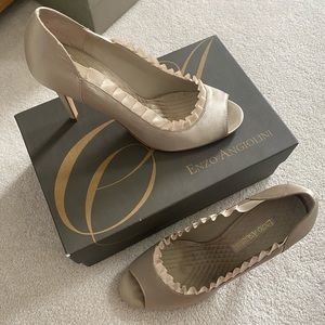 Enzo Angiolini ivory satin open-toe heels
